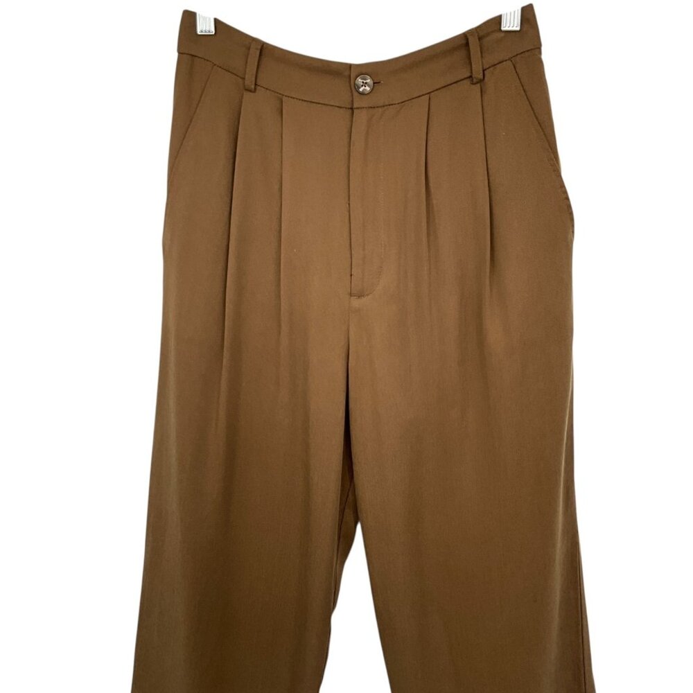 Reformation Mason Wide Leg Trousers Brown High Rise Pleated Size 6 - Picture 2 of 7